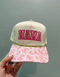 "Mama" Pink Floral Embroidered Trucker Hat
