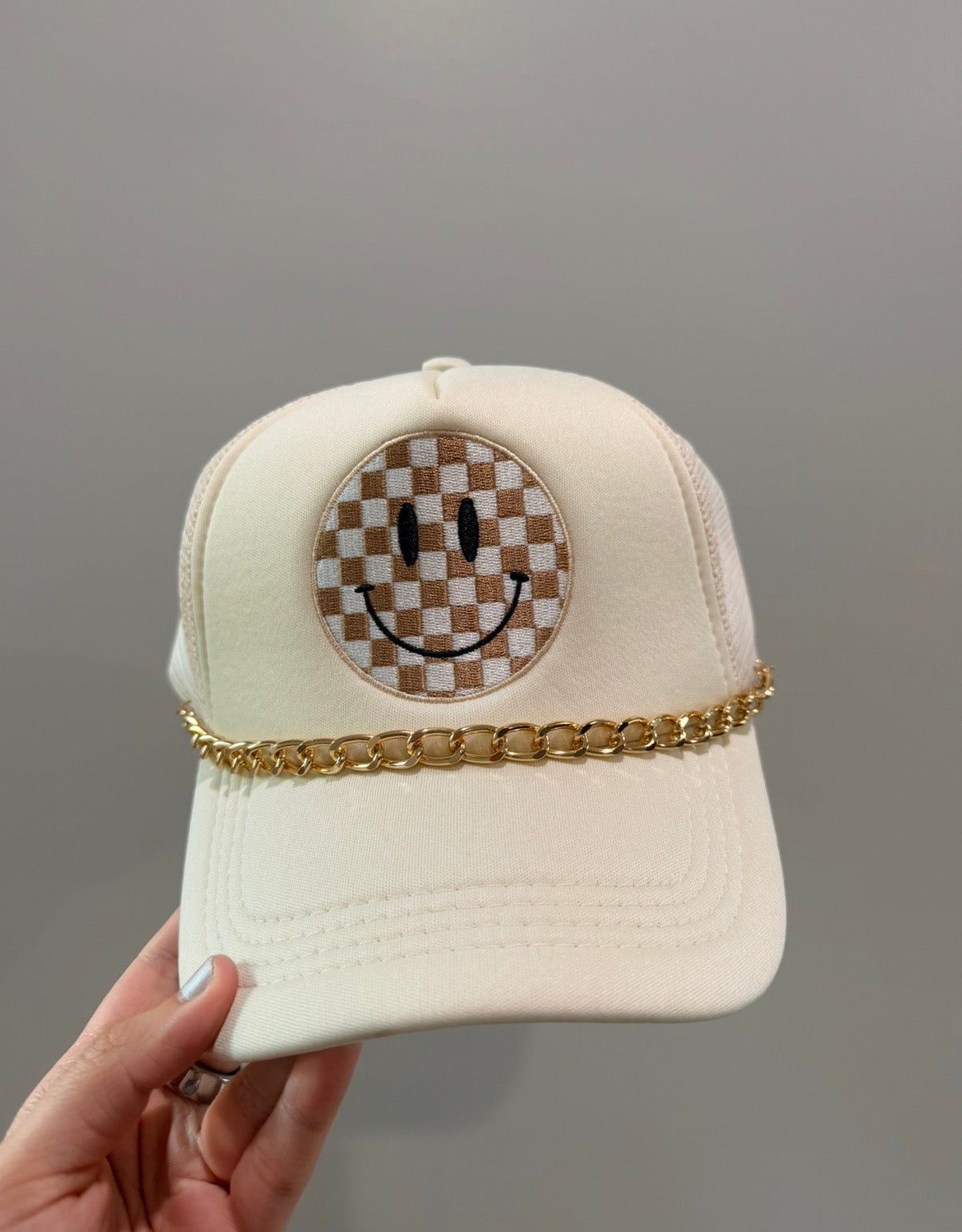 Sand Smiley Embroidered Trucker Hat